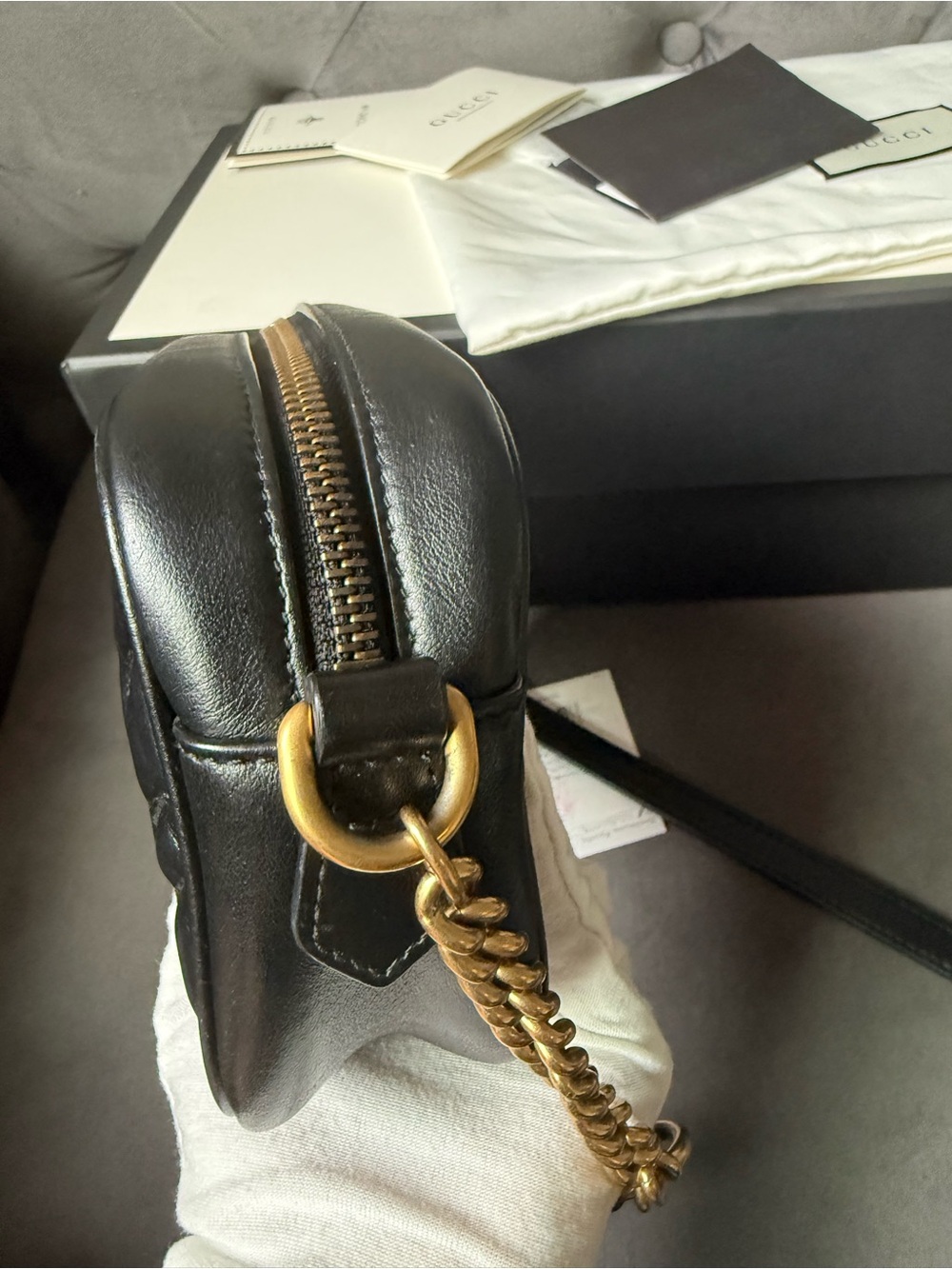 🔥GUCCI Marmont Small Calfskin Leather Shoulder Bag Black with receipt 🔥 - Picture 16 of 17